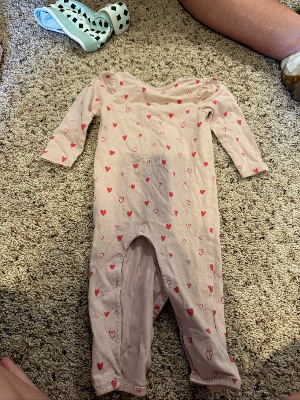 Pink Heart-Print Long-Sleeve Baby One-Piece
